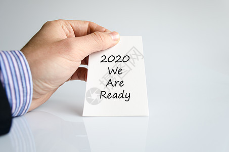2020 年我们准备好文本概念木板项目展示营销作家白色战略写作空白手指图片