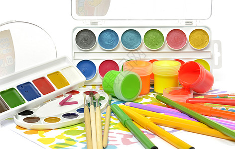 油漆 铅笔 笔刷刷子彩虹粉笔水彩画孩子们笔尖标记蜡笔毡笔水粉图片
