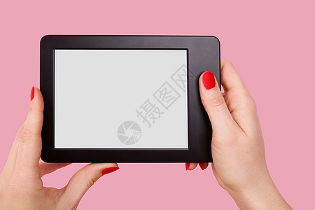 电子阅读器女性女性化阅读触摸屏女孩机动性电子粉色技术屏幕图片