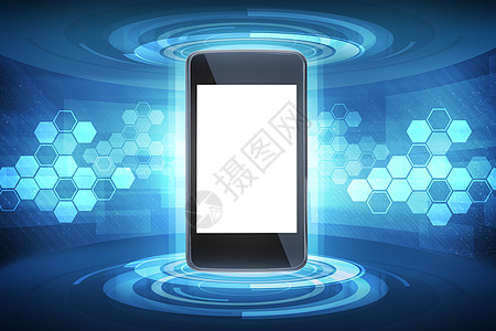 带空白屏幕的智能手机圆形电话背景技术电子产品圆圈触摸屏蓝色背景图片