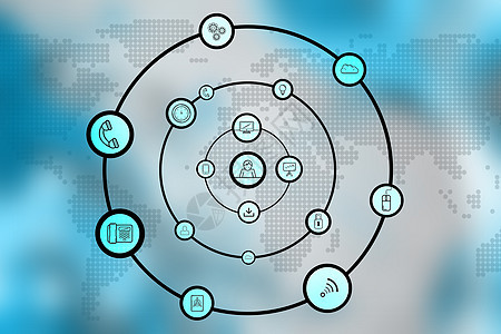 技术图标的复合图象手机线条电话电子邮件互联网沟通界面电脑计算科技背景图片