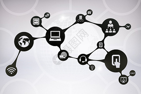 科技图技术图标的复合图象上网键盘旅游飞行飞机界面屏幕计算航空灰色背景