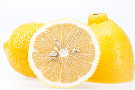 白底柠檬的新鲜黄果子叶片图片