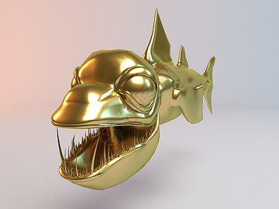 金色3D动物鱼商业金属射线金子奢华捕食者荒野勋章工作室反射图片