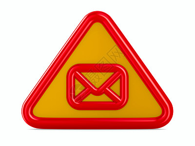白色背景上的信封交通标志 孤立的 3D 图像红色地标网络文档技术互联网垃圾邮件指针三角形电子邮件图片
