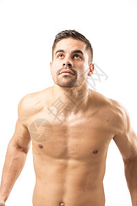 健身运动饮食人胸部白色力量手臂健身房健美躯干运动员二头肌男人图片
