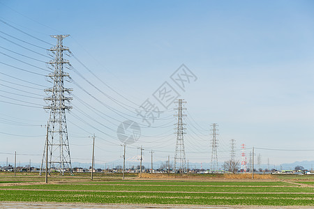 农村电力塔电塔电缆活力传播线路电气建造蓝色电压场地环境图片