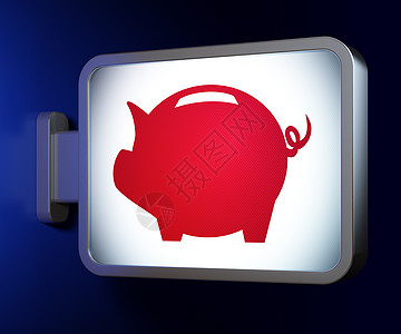 广告牌背景上的银行概念存钱罐债务广告价格展示投资海报储蓄金融信用灯箱图片