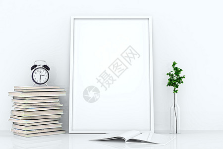 墙上的空白帧小样推广创造力嘲笑插图空白摄影植物房间图书图片