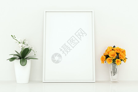 墙上的空白帧房间海报照片空白框架木板嘲笑摄影品牌插图图片