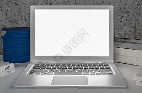 书桌上的笔记本电脑  3DIlustratio展示办公室技术互联网桌子屏幕杯子键盘监视器工作室图片