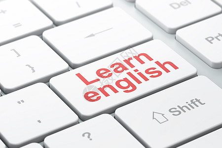 学习概念 在计算机键盘背景上学习英语课程白色训练研讨会勘探成功网络意义教育红色背景
