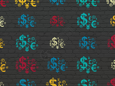 新闻概念 财务金融 在墙壁背景上的符号图标邮政标题报纸通讯货币杂志绘画黑色建筑公告图片