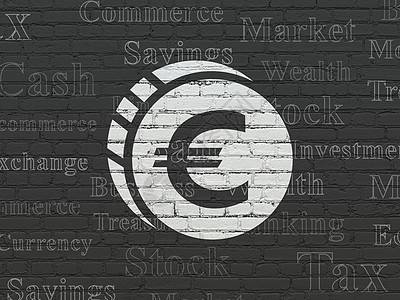在背景墙上的货币概念欧元硬币价格电子商务库存账单金属储蓄信用债务绘画建筑图片