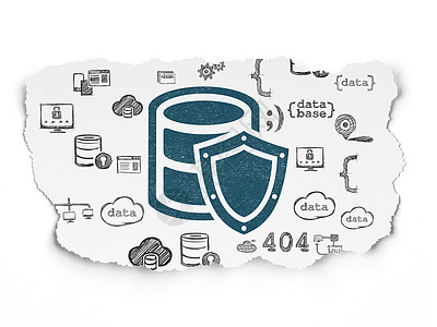 方案拟定概念 数据库 有被撕纸上的盾牌图片