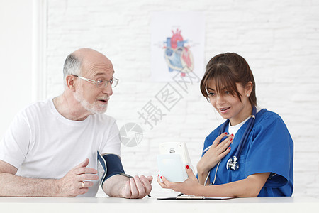 测量血压的医生医疗病人护士男人测试医院脉冲专家压力女士图片