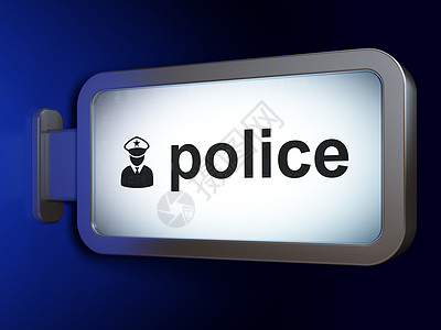 广告牌背景上的法律概念警察和警察海报犯罪保险灯箱警卫账单安全法庭权利执法图片