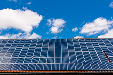 带有太阳能电池板的屋顶环保气候生态绿色太阳能板蓝色能源太阳能生产资源图片