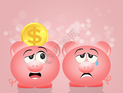 猪猪银行硬币危机货币财政经济金子动物插图小猪粉色图片