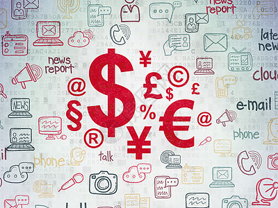 新闻概念 数字纸背景的金融符号邮政代码公告文章涂鸦技术电脑通讯杂志货币图片