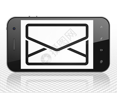 业务概念智能手机与电子邮件上显示信封网络战略成功通讯电话3d互联网技术营销图片