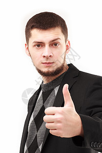年轻商务人士举起拇指微笑套装快乐男人商业商务手势经理男性工作图片