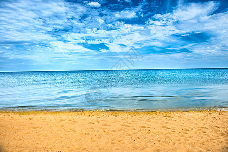 美丽的夏季海和金沙沙滩海浪墙纸地平线场景天堂太阳海岸冲浪阳光季节背景图片