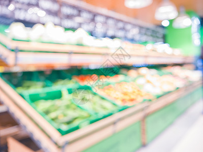 超市货架上鲜水果的模糊店铺背景顾客走道杂货店购物中心蔬菜营养零售大卖场图片
