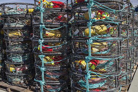 龙虾陷阱港口蓝色甲壳钓鱼螃蟹贝类海岸海洋码头渔夫图片
