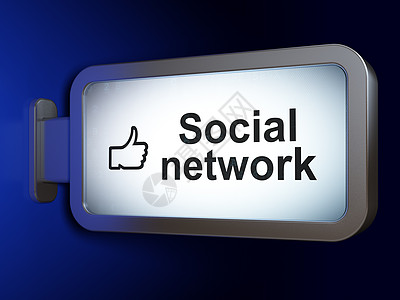 社交网络概念社交网络和大拇指在广告牌背景上图片