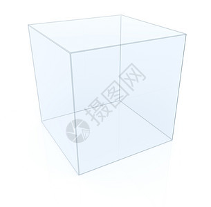 白色背景上的空玻璃立方体图片