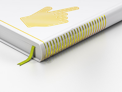 广告概念 封闭书籍 白色背景的鼠标光标技术知识桌子渲染学习丝带手指战略研究互联网图片