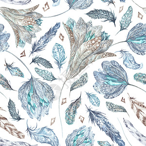 波西米亚风格水彩图案草图孔雀打印白色艺术创造力绘画织物水晶墙纸图片