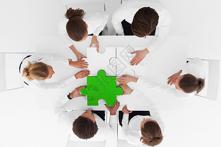 商界人士拼拼谜衬衫拼图男人成功绿色团队白色商业女士合作图片