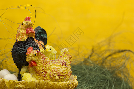 复活节山鸡家庭鸟类动物玩具黄色季节性羽毛白色假期家禽小鸡图片