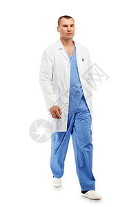 一名年轻男医生在医学区面部的全长肖像疾病微笑医疗保险职业援助妇科医生泌尿科医院博士职员图片