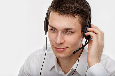 男性客户服务代表或呼叫中心肖像图象互联网职业咨询推销人士工作助手服务台顾客电话图片
