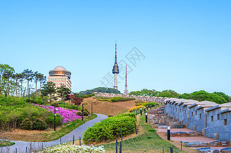 N首尔塔 位于南韩中首尔南山的南山风景景观场景地标天际城市反射公吨图片