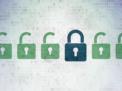 数字数据纸背景上的隐私概念闭合挂锁图标挂锁保卫锁孔绘画犯罪蓝色安全代码软垫网络图片