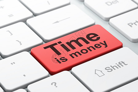 时间概念时间是计算机键盘背景上的金钱日程3d小时按钮历史渲染展示红色白色年表图片