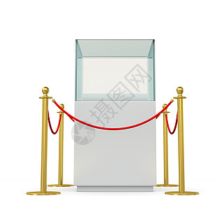 带屏障绳的空玻璃显示器画廊渲染地毯栅栏入口安全博物馆贵宾绳索荣耀图片