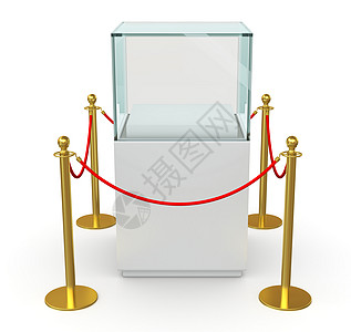 带屏障绳的空玻璃立方体销售奢华栅栏盒子天鹅绒障碍展览精品渲染展示图片