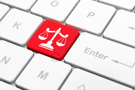 计算机键盘背景上的法律概念尺度律师渲染平衡财产防御电脑按钮保险法理判决书图片