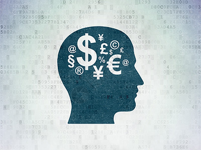数字数据纸背景上带有财务符号的广告概念头伙伴领导者风暴头脑战略货币思考技术营销金融图片
