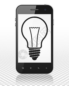 金融概念智能手机与显示屏上的灯泡3d交易思考屏幕展示管子细胞伙伴营销公司图片