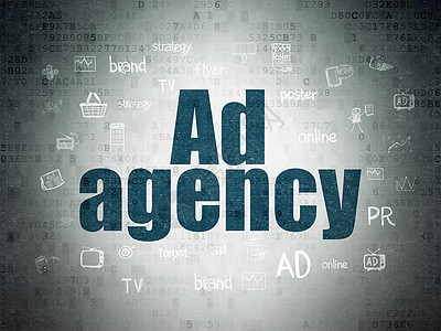 广告媒体数字数据纸背景上的营销概念广告代理推广产品机构涂鸦战略蓝色代码绘画草图市场背景