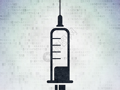 数字数据纸背景上的医疗保健概念注射器代码援助治疗制药医生疫苗疾病康复药品药店图片