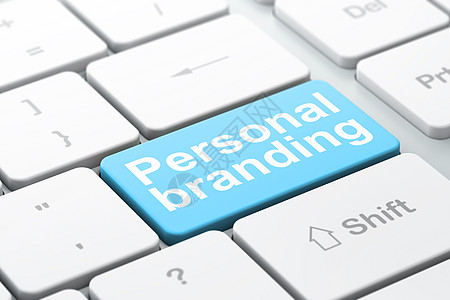 广告概念 在计算机键盘背景上的个人名牌品牌按钮活动白色渲染市场创造力战略公关产品互联网图片