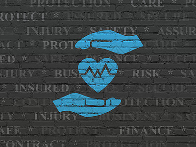 保险概念心和棕榈在背景墙上风险安全合同金融政策标签绘画建筑脉冲蓝色图片