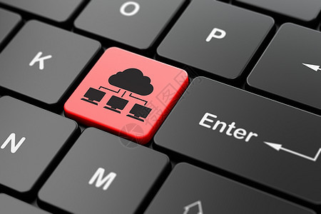 计算机键盘背景上的云网络概念云网络监视器黑色桌面社会渲染互联网全球软件高科技按钮图片
